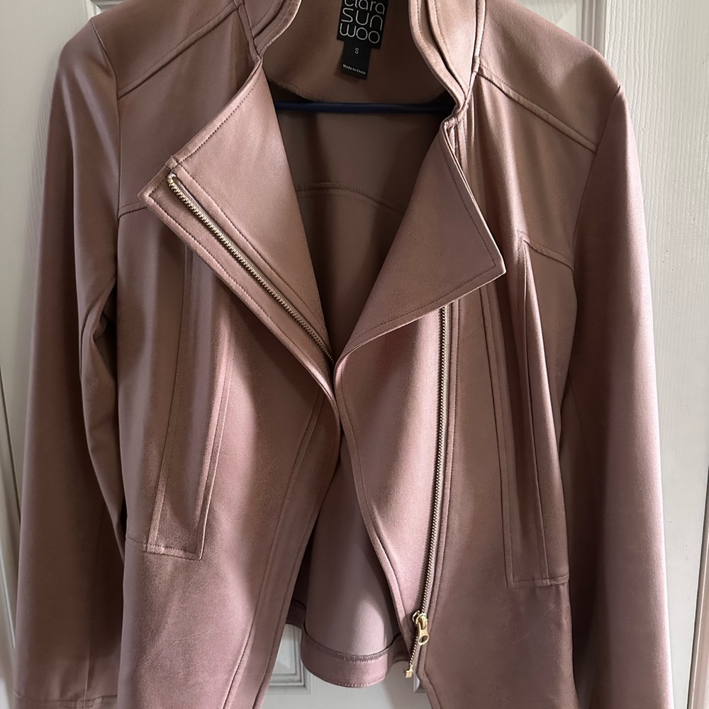 Clara Sun Woo Tan Liquid Learher Women's Moto Jacket